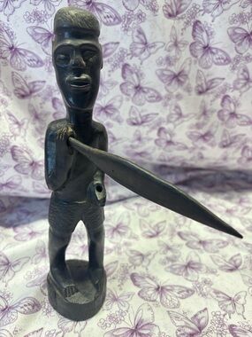 🗝️Hand-Carved Ebony Wood Warrior Sculpture